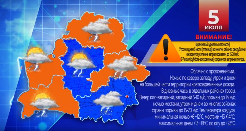 Предупреждение о сильном ветре на 6-7 июля объявлено в Беларуси
