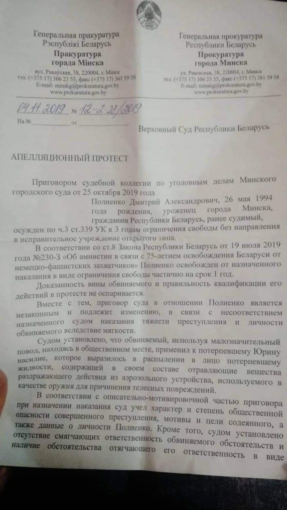 Прокурор опротестовал "мягкий" приговор Полиенко и требует срок