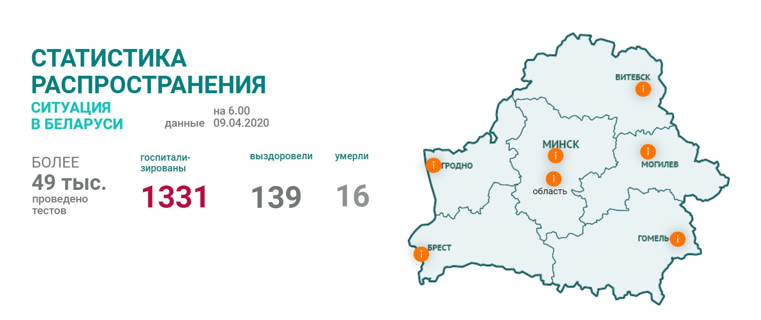 В Беларуси уже 1486 случаев коронавируса и 16 смертей