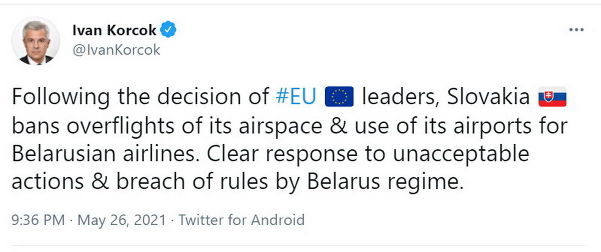 Словакия запретила Беларуси полеты в своем воздушном пространстве