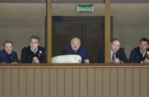 Александр Лукашенко на хоккейном матче в Гродно