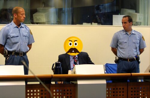 Скамья подсудимых в Гааге. Коллаж Reform.by