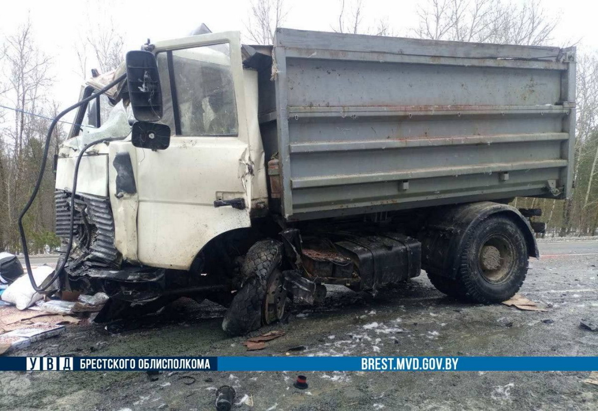 Грузовики столкнулись из-за лопнувшего колеса в Дрогичинском районе. Погиб 27-летний водитель