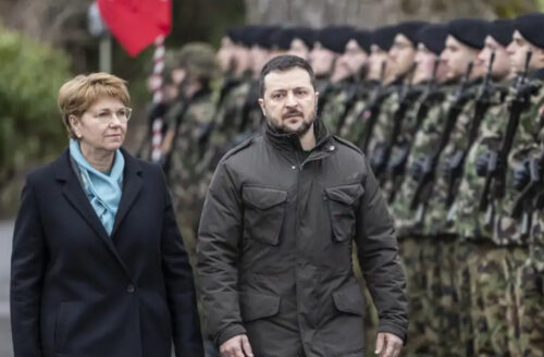 Президент Швейцарии Виола Амхерд и президент Украины Владимир Зеленский