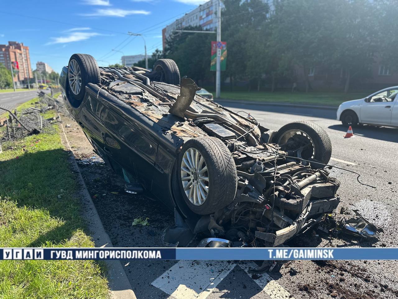 Автомобиль перевернулся на проспекте Пушкина в Минске