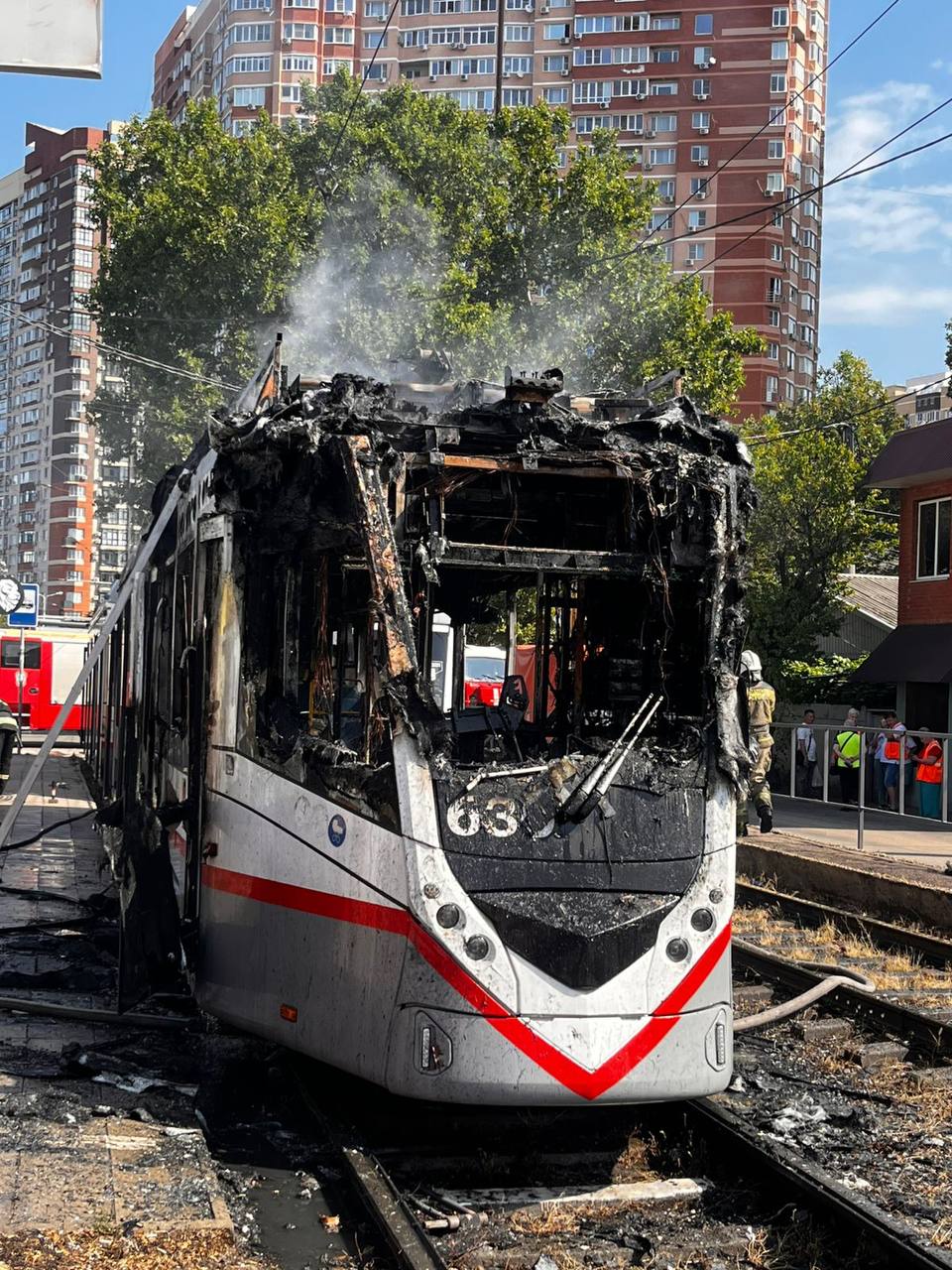 Беларусский трамвай полностью сгорел в Краснодаре