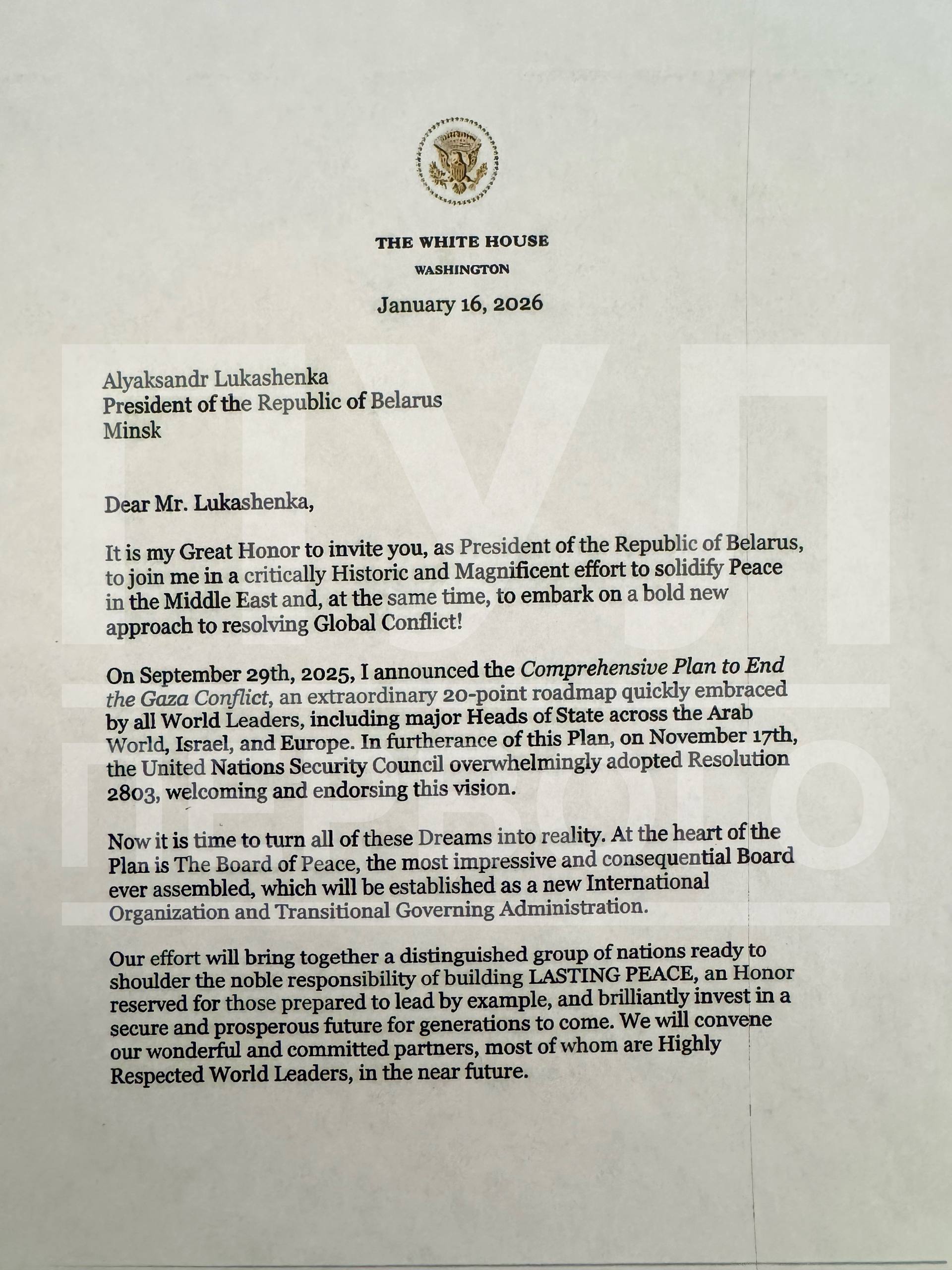 Трамп запрасіў Лукашэнку ўвайсці ў Савет міру