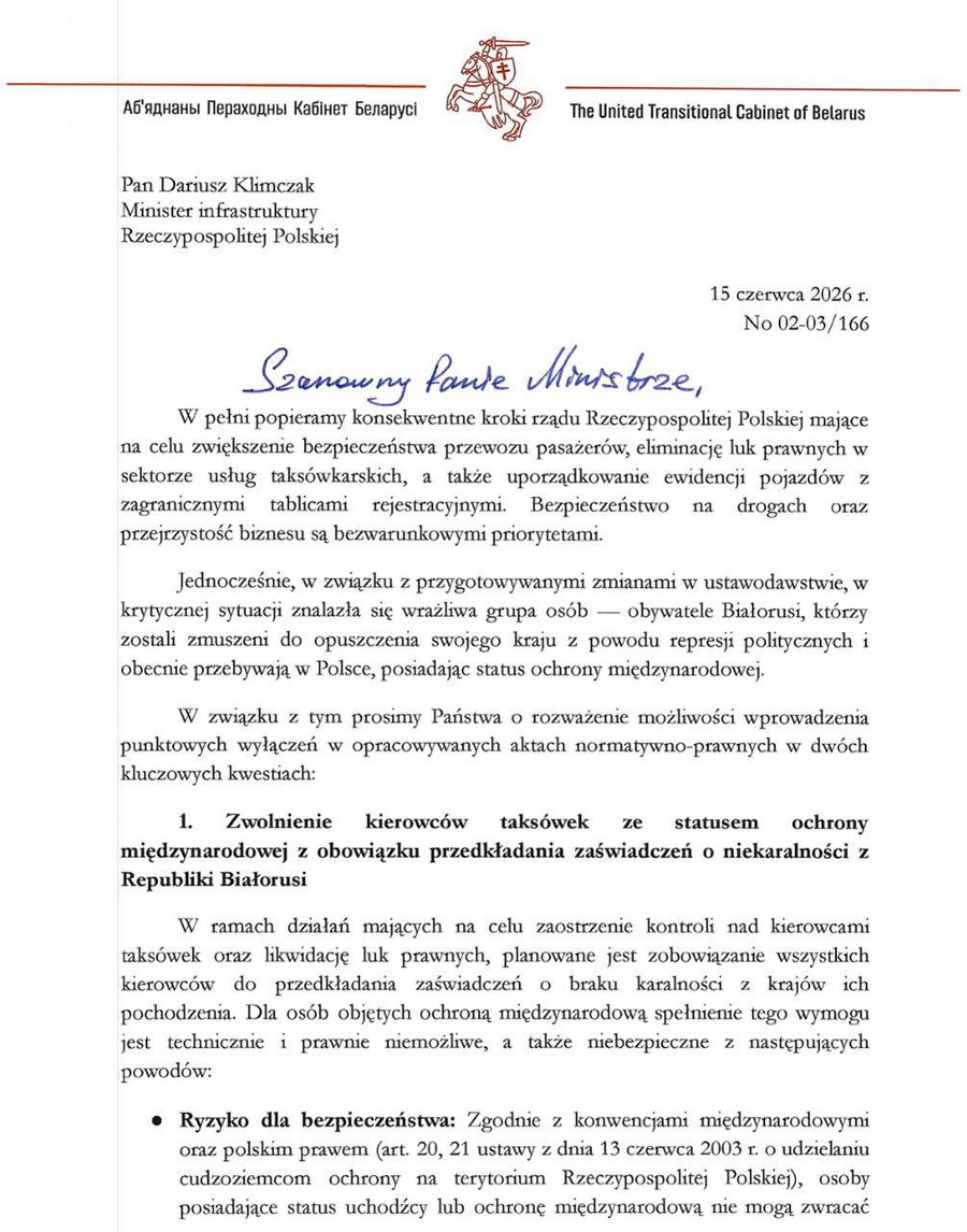 Латушко попросил Польшу учесть ситуацию беларусов в новых правилах для таксистов