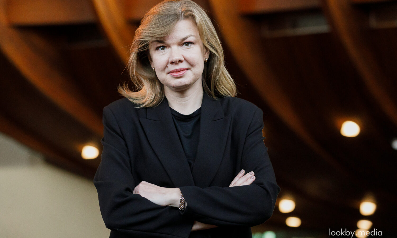 Portrait of former political prisoner Ksenia Lutskina during the PACE autumn plenary session in Strasbourg.